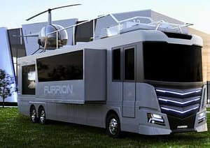 RV bus with heli pad